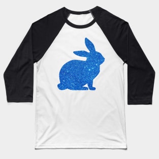 Blue Faux Glitter Easter Bunny Baseball T-Shirt